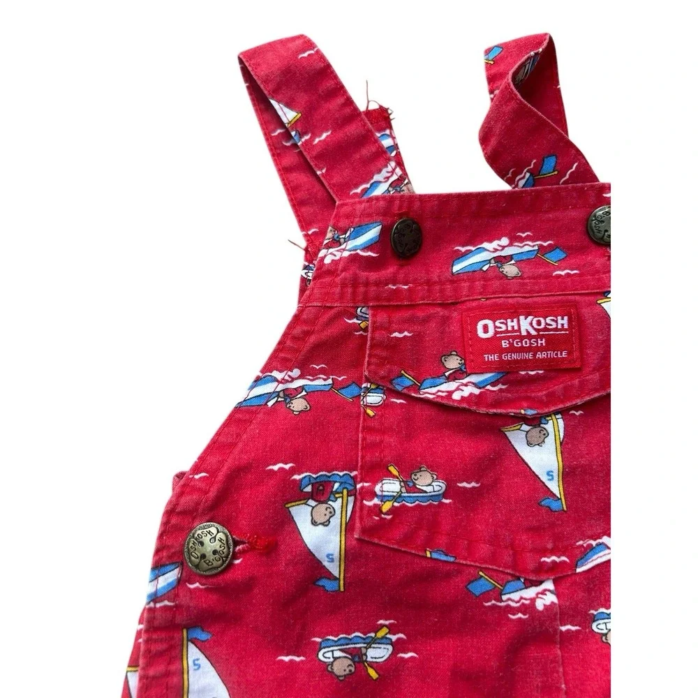 OshKosh B'gosh Vintage Nautical Sailor‎ Bear Bubble One-Piece Red 24 Mos 90s USA